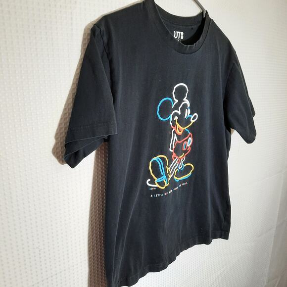 UNIQLO UT M Mickey Mouse Tee Shirt Disney Black Neon Graphic Japan Style - Picture 2 of 5